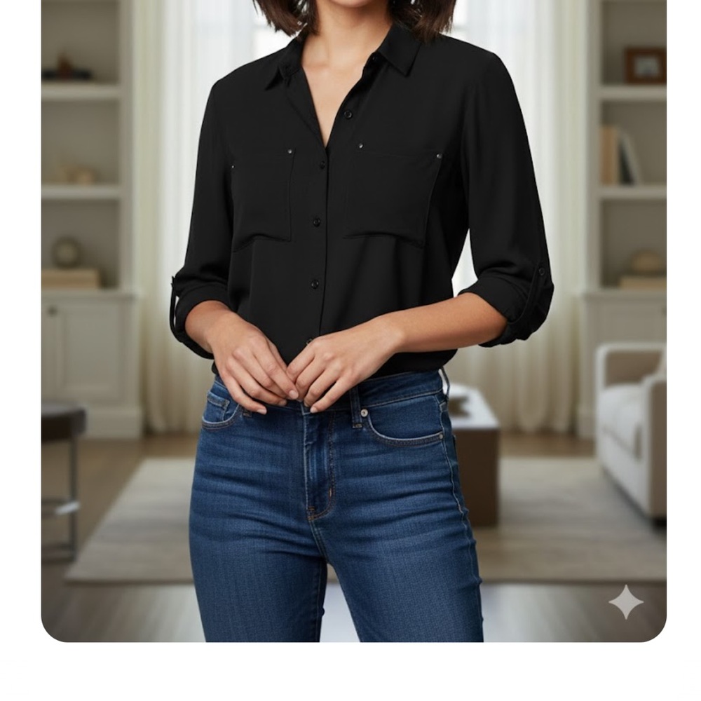 Apt. 9 Women's Classic Black Button-Down Shirt
Size PM.